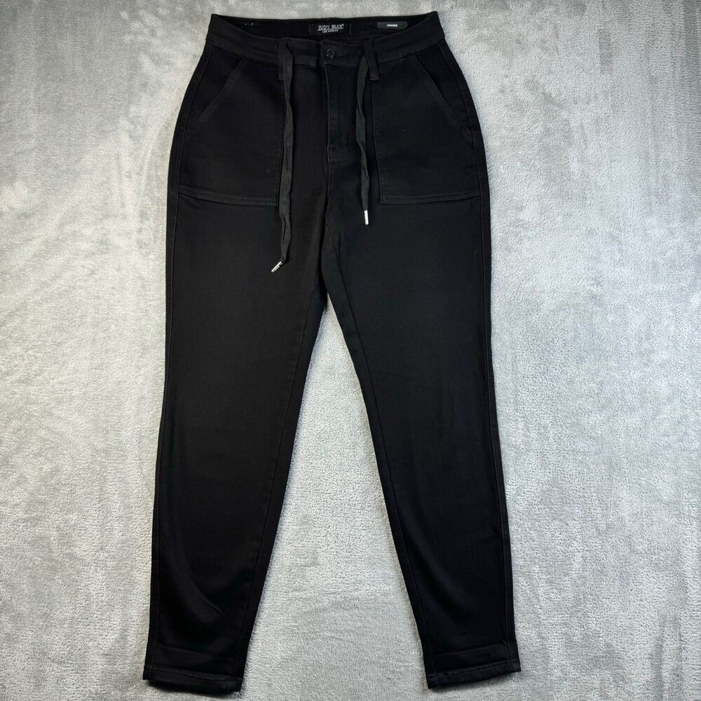 Judy Blue Joggers Women's 7/28 Black High Waist Cargo Pants Stretch Drawstring